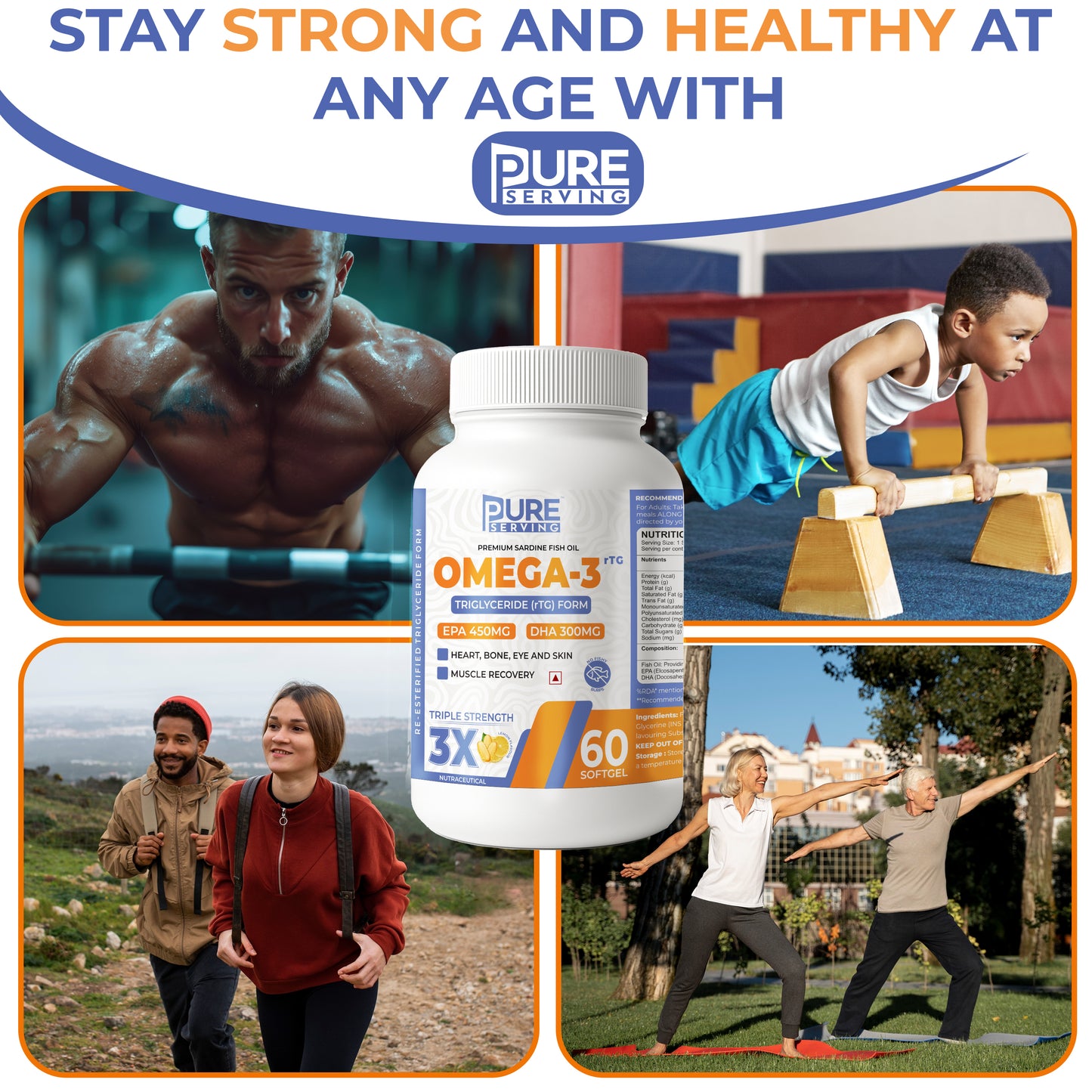 Triple 3X Strength 450mg EPA & 300mg DHA Re-esterified Triglyceride (rTG) form Omega 3 Fish Oil - Lemon Flavor- 60 Soft Gels