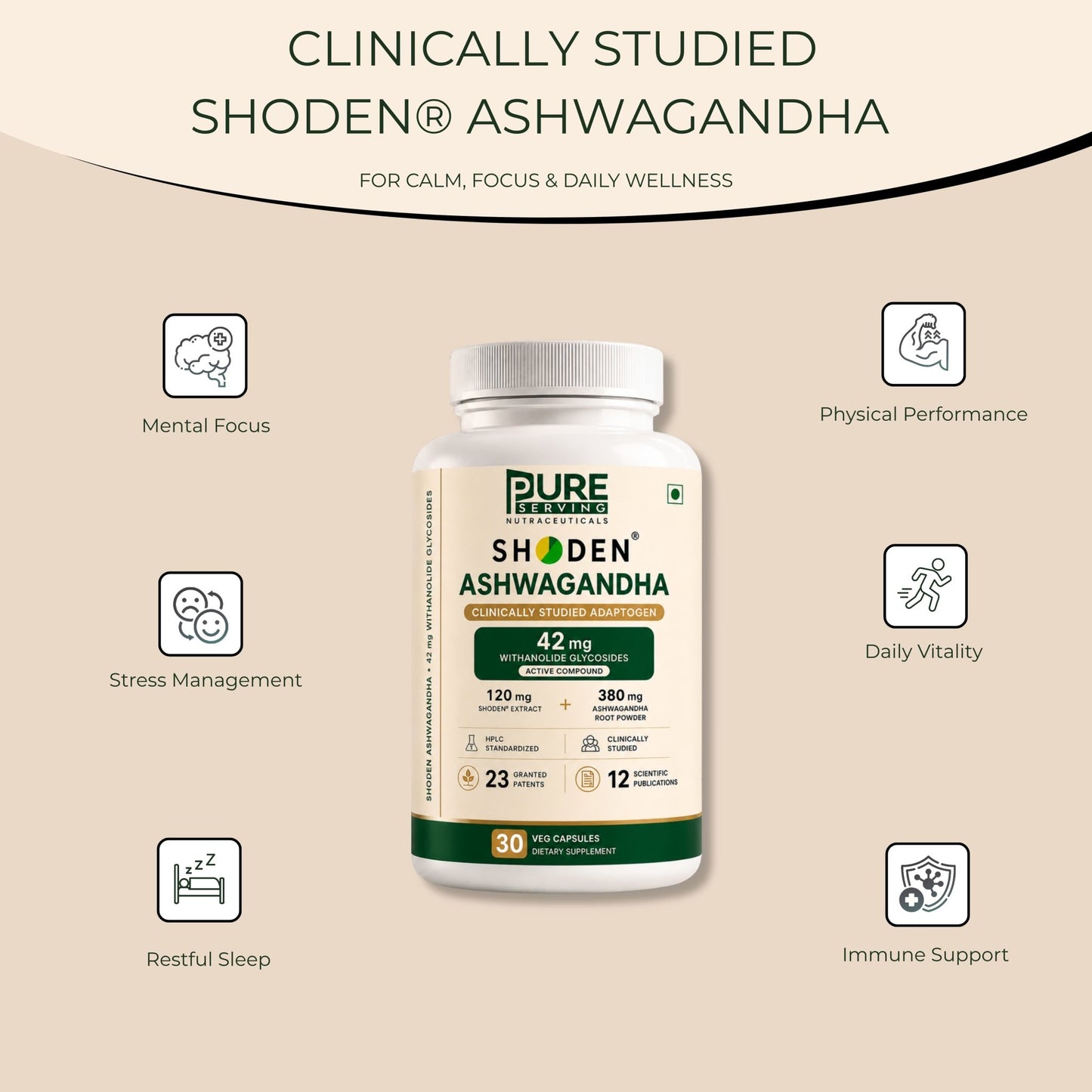 PURE SERVING Shoden® Ashwagandha | Veg Capsules - PURE SERVING