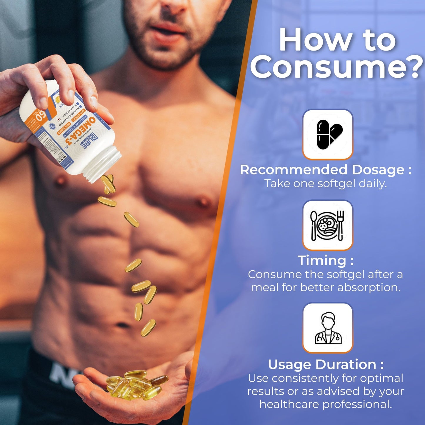 Triple 3X Strength 450mg EPA & 300mg DHA Re - esterified Triglyceride (rTG) form Omega 3 Fish Oil - Lemon Flavor - 60 Soft Gels - PURE SERVING