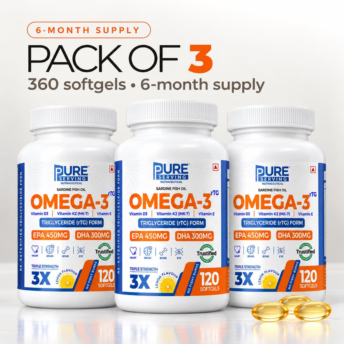 Pure Serving Triple Strength rTG Omega-3 Fish Oil PURE SERVING