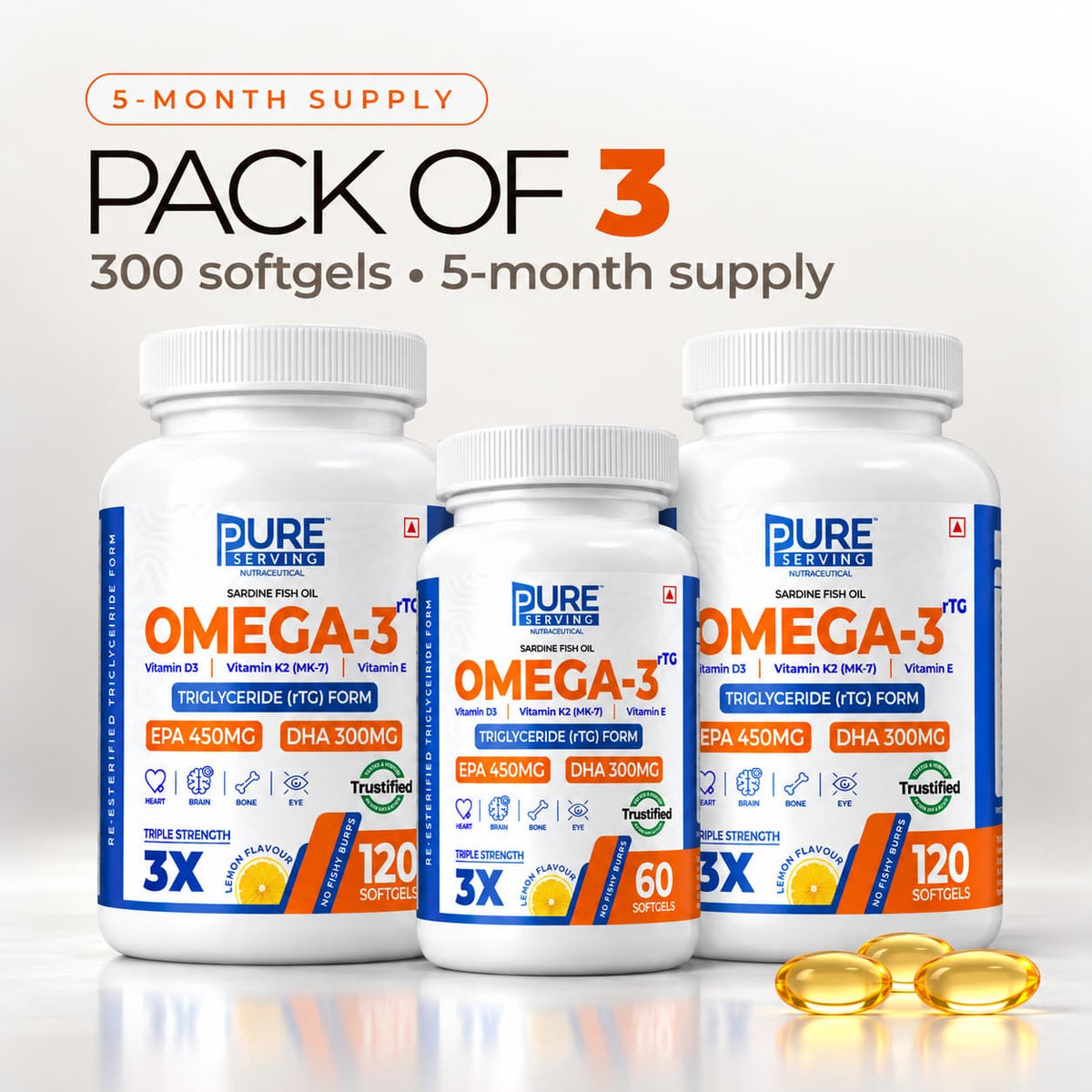 Pure Serving Triple Strength rTG Omega-3 Fish Oil PURE SERVING