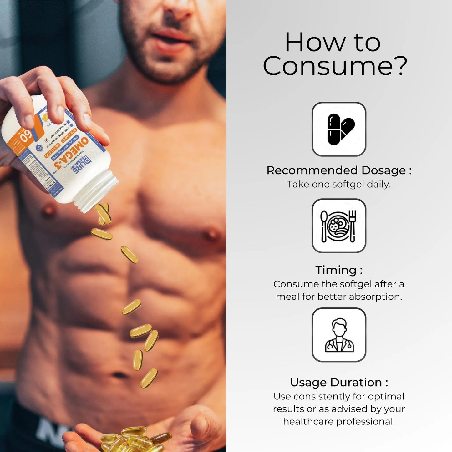 Premium 3X Strength Omega-3 Fish Oil (Re-Esterified Triglyceride rTG) with Vitamin D3, K2-MK7 & Vitamin E, Lemon Flavour - PURE SERVING