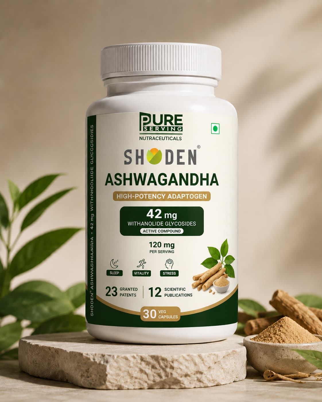 PURE SERVING Shoden® Ashwagandha | 30 Veg Capsules