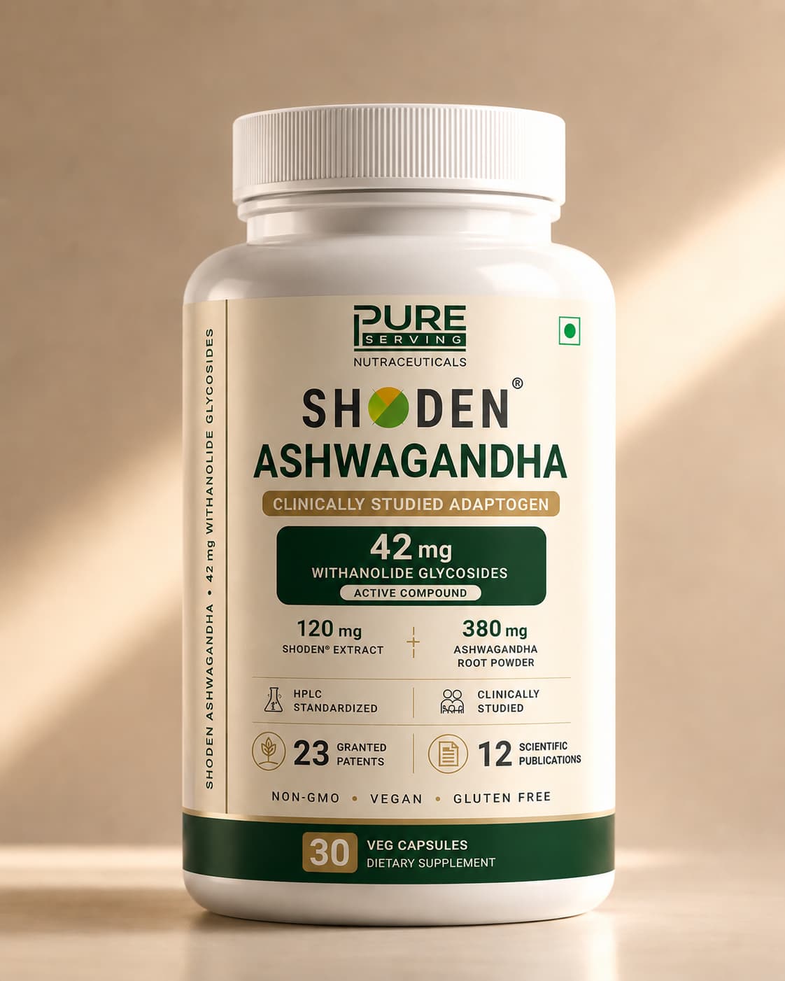 PURE SERVING Shoden® Ashwagandha | 30 Veg Capsules