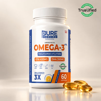 Pure Serving rTG Omega-3 fish oil, 60 softgel bottle, lemon flavoured