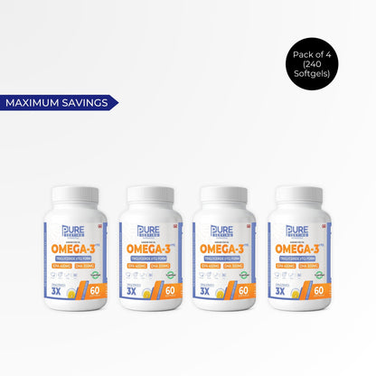 Triple Strength rTG Omega - 3 Fish Oil Softgels | 450mg EPA + 300mg DHA with Vitamin D3, K2 & E - PURE SERVING