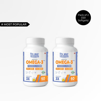 Triple Strength rTG Omega - 3 Fish Oil Softgels | 450mg EPA + 300mg DHA with Vitamin D3, K2 & E - PURE SERVING