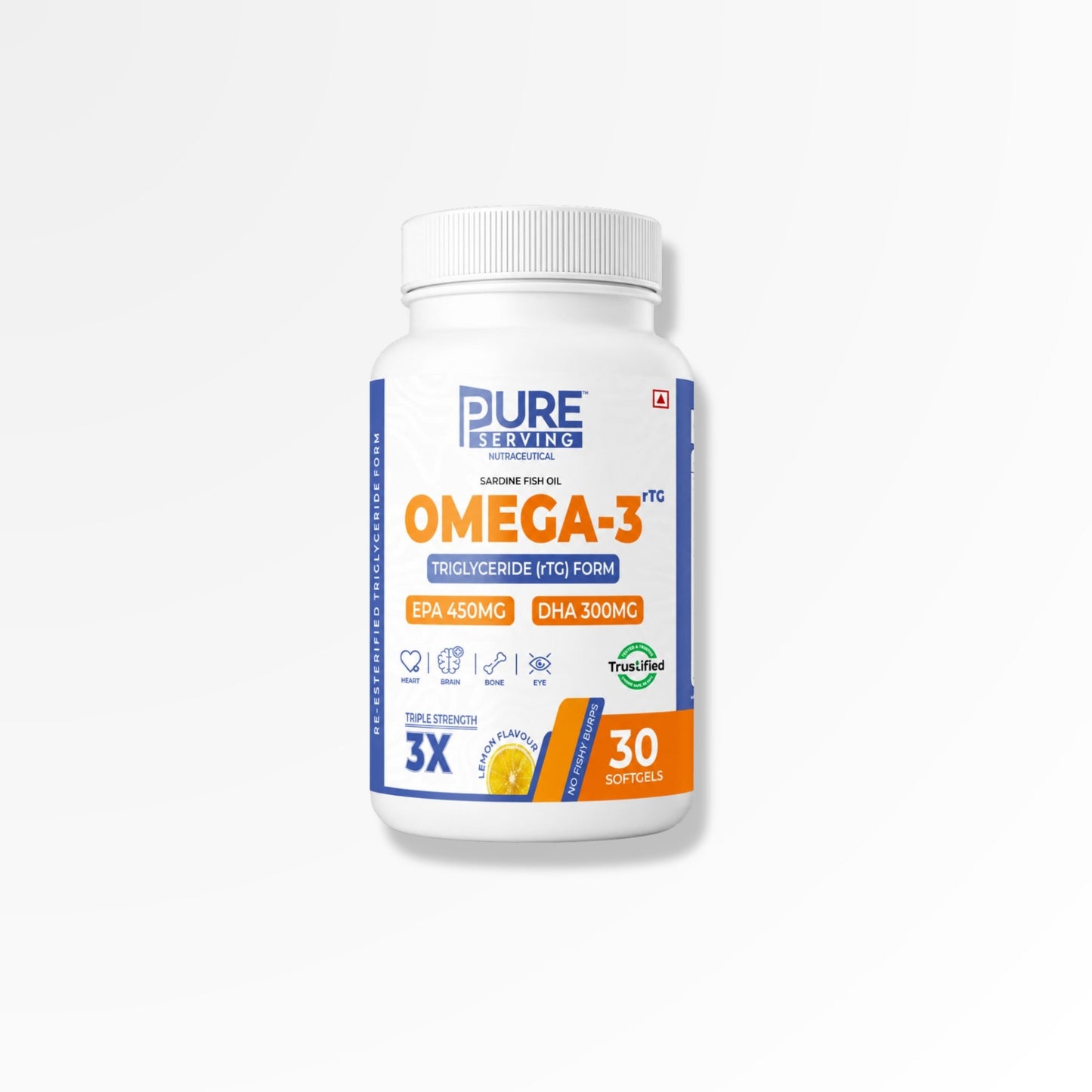 Triple Strength rTG Omega - 3 Fish Oil Softgels | 450mg EPA + 300mg DHA with Vitamin D3, K2 & E - PURE SERVING
