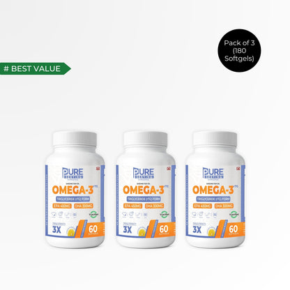 Triple Strength rTG Omega - 3 Fish Oil Softgels | 450mg EPA + 300mg DHA with Vitamin D3, K2 & E - PURE SERVING