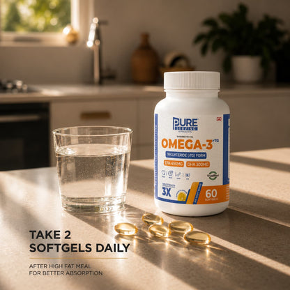 Triple Strength rTG Omega-3 Fish Oil Softgels | 450mg EPA + 300mg DHA with Vitamin D3, K2 & E - PURE SERVING